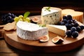 Traditional cheese platter with nuts, grapes and various types of cheese. Assortment of different snack for wine