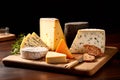 Traditional cheese platter with nuts, grapes and various types of cheese. Assortment of different snack for wine