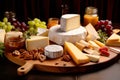 Traditional cheese platter with nuts, grapes and various types of cheese. Assortment of different snack for wine