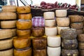 Traditional cheese from Sardinia exposed for sale Royalty Free Stock Photo