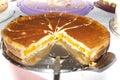 Traditional cheesecake with peaches filling