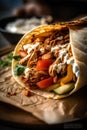 Traditional chicken shawarma, close up. Generative AI