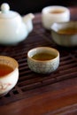 Traditional china tea and celadon cups on tabl