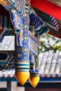 Traditional Chinese architectural roof beam decorations at the Temple of Confucius, Qufu, Shandong province, China Royalty Free Stock Photo