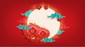 Traditional Chinese background. Standing floor lanterns decorative with moon, flowers, and clouds on red background. Royalty Free Stock Photo