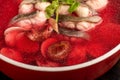Traditional Chinese banquet dishes, red mushroom pure fish soup