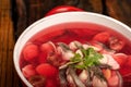 Traditional Chinese banquet dishes, red mushroom pure fish soup