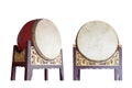 Traditional Chinese big drums on wooden frame with dragon relief isolated on the white background,