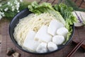 Traditional chinese bowl of wanton vermicelli with fish ball and