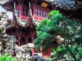 Traditional chinese building with ornate roof and red windows at Yu Gardens, Shanghai, China Royalty Free Stock Photo