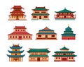Traditional chinese buildings, asian architecture chinatown. China townscape with pagoda, temple, house. China town city landmarks