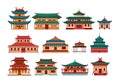 Traditional chinese buildings, asian architecture chinatown. China townscape with pagoda, temple, house. China town city landmarks