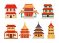 Traditional chinese buildings, asian architecture chinatown vector