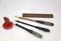 Traditional Chinese Calligraphy Tools, Brushes and Seals Royalty Free Stock Photo