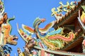 Traditional Chinese Ceramic bird sculpture on temple roof Royalty Free Stock Photo
