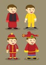 Traditional Chinese Costumes and Accessories for Men Vector Illustration