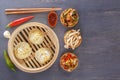 Traditional Chinese dishes - steam dumplings, hot salads, snacks Dam Sam.