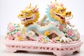 Traditional Chinese Dragon with Exquisite Gold and Multicolored Ornaments in Close-up Photography