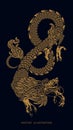 Traditional Chinese Dragon. Gold asian dragons. Happy Chinese New Year 2024 year of the gold dragon zodiac sign. Vector