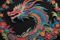 Traditional Chinese dragon paper cut on black background. Symbol of the year 2024 digital art. Generative AI Royalty Free Stock Photo