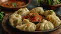 traditional chinese dumplings with chutney