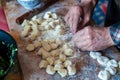 Traditional Chinese dumplings. Cooking homemade dumplings with meat .