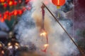 Traditional Chinese firecrackers are exploding with flashes and smoke in Lunar new year Royalty Free Stock Photo