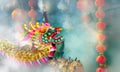 Traditional Chinese firecrackers are exploding with flashes and smoke in Lunar new year Royalty Free Stock Photo