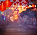 Traditional Chinese firecrackers are exploding with flashes and smoke in Lunar new year Royalty Free Stock Photo