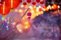 Traditional Chinese firecrackers are exploding with flashes and smoke in Lunar new year Royalty Free Stock Photo