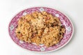 Traditional Chinese glutinous rice with pork, sausage, mushroom and sesame