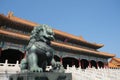 Traditional Chinese guardian bronze lion in Forbidden City Royalty Free Stock Photo