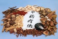 Traditional Chinese Herbal Therapy with Acupuncture Needles Royalty Free Stock Photo