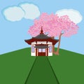 Traditional Chinese House with sakura