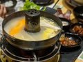 A traditional Chinese / Japanese / Asian hotpot / steamboat meal