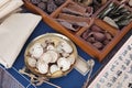 The traditional Chinese medicine licorice in the scale and all kinds of herbs in the medicine box