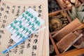 Traditional Chinese medicine and prescription, western medicine and needle Royalty Free Stock Photo