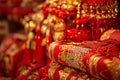 Traditional Chinese new year decorations on red background that says good luck and happiness Royalty Free Stock Photo