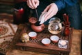 Traditional chinese oolong tea ceremony process closeup Royalty Free Stock Photo