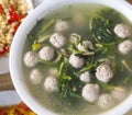 Traditional Chinese Pork Meatball and Spinach Soup