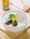 Traditional chinese porridge rice gruel in bowl, congee