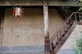 Traditional Chinese Residences architecture wooden pillar and ladder in Tianshui Folk Arts Museum Hu Shi folk house, Gansu China