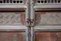 Traditional Chinese Residences interior wooden door and metal door ring in Tianshui Folk Arts Museum Hu Shi folk house, Gansu Royalty Free Stock Photo