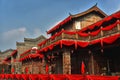 Traditional chinese restaurant decorated with red cloth