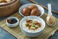Traditional chinese rice porridge on dinner table Royalty Free Stock Photo
