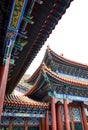 Traditional Chinese roofs with beautiful patterns and figurines.  Imperial Summer Palace. Beijing, China. Royalty Free Stock Photo