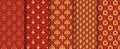Traditional chinese seamless pattern set. Red golden asian luxury ornament