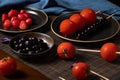 Traditional chinese snack called Tanghulu meaning crispy sugar-coated fruits,tomato,strawberry,blueberry,pear and usually shows on Royalty Free Stock Photo