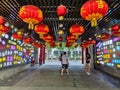 Traditional chinese style lanterns in a business street, wuhan city