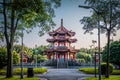 Traditional Chinese style pagoda and pavilion at 228 Peace Memorial Park. Royalty Free Stock Photo